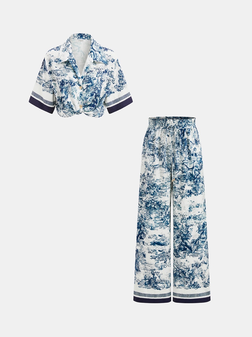 Commense Toile Print Shirt & Wide Leg Pants Set size XS